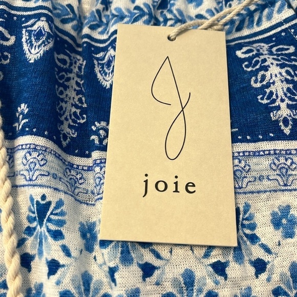 Joie Olivia Blue Floral Border Drawstring 100% Linen Shorts Sz M NWT - Picture 3 of 7